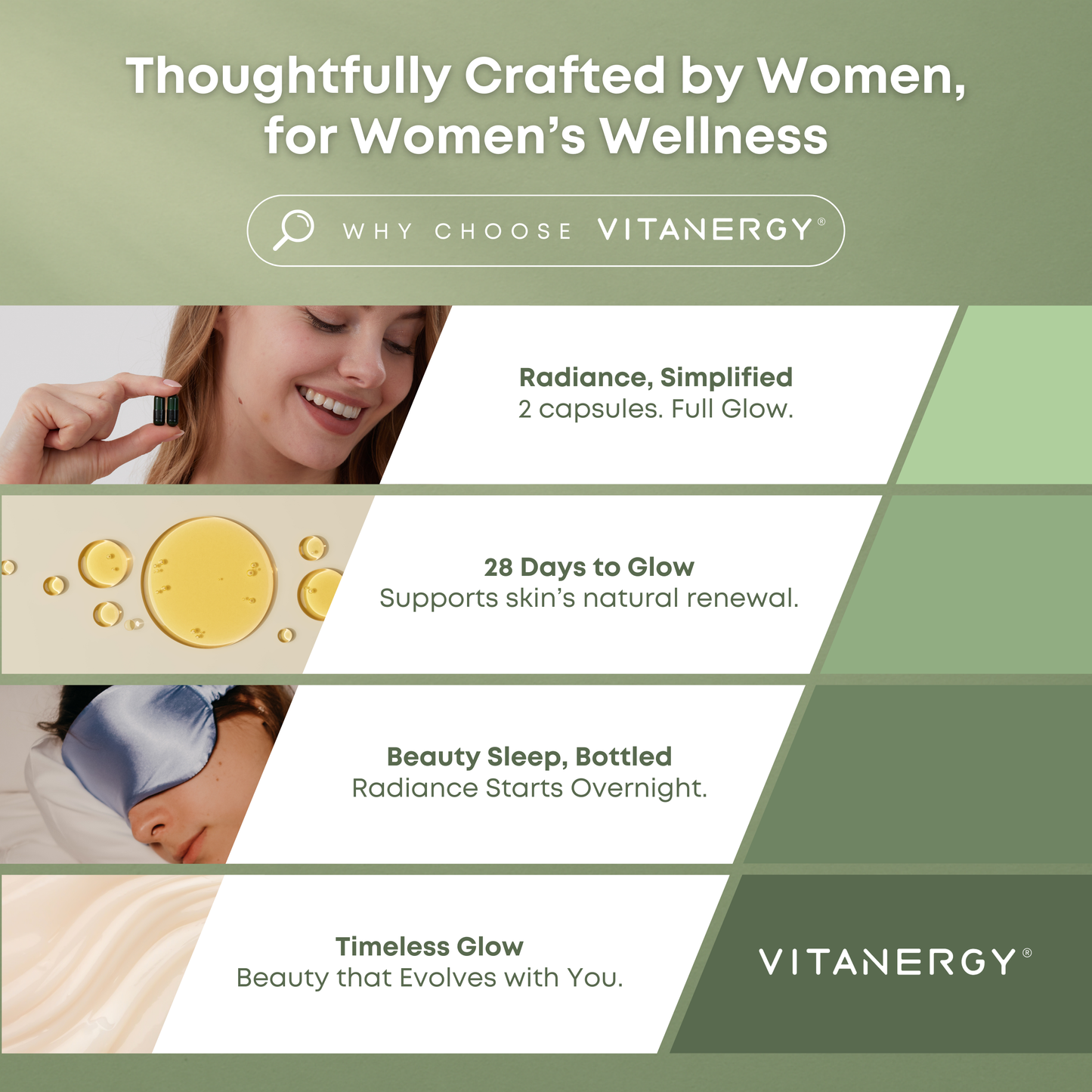 Vitanergy Beauty Sleep & Skin Glow – Sleep & Radiance Support with L-Glutathione, Hyaluronic Acid, L-Theanine & Chamomile – Vegan Capsules – Made in USA – 56 Count