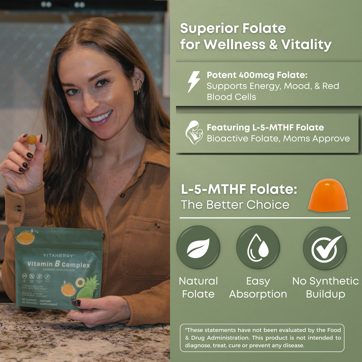 Vitanergy Sugar-Free B Complex Gummies | 7 Essential B Vitamins + Iron | Energy, Immunity & Prenatal Support | Great Taste, No Aftertaste | Made in USA | 60 Count
